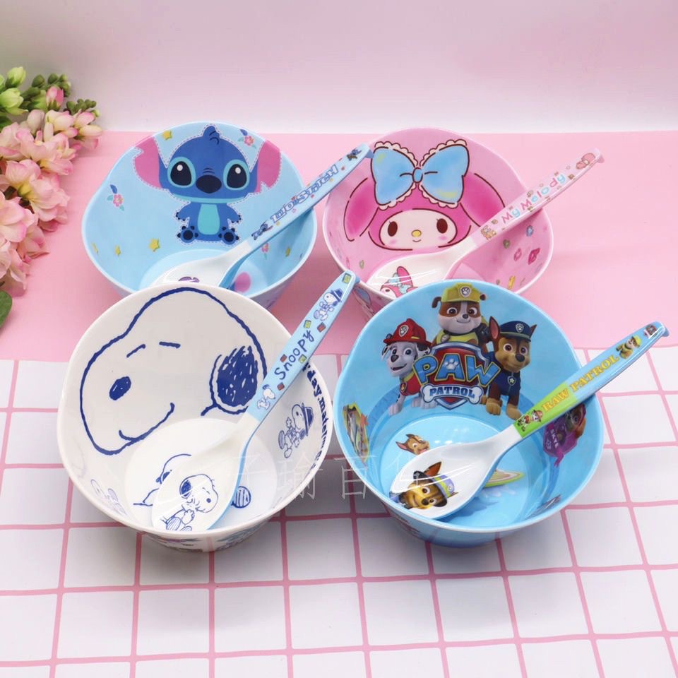 Children's Tableware suit Cartoon Cute Student Soup Bowl Cup Spoon melamine Tableware Drop-resistant Kindergarten Baby Eating Bowl