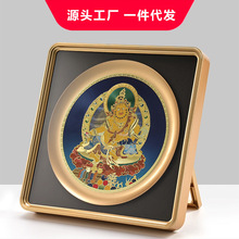 唐卡摆台绿度母黄扎基拉姆金箔画像书房玄关桌面唐卡装饰摆件