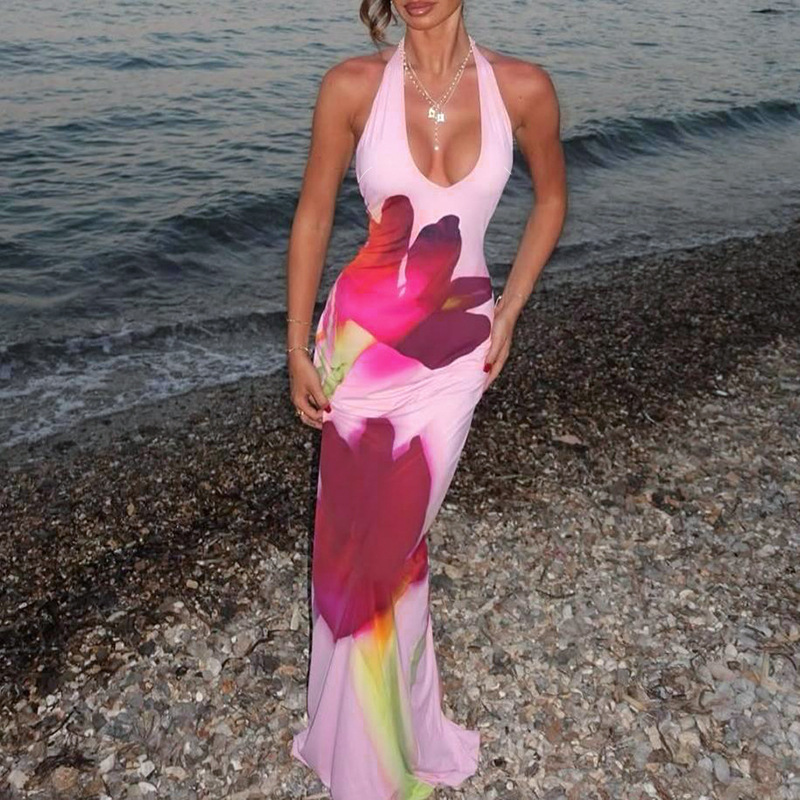 XY25126PFO Cross-border printed slip dress, sexy and stylish, clearance sale with many long dress options