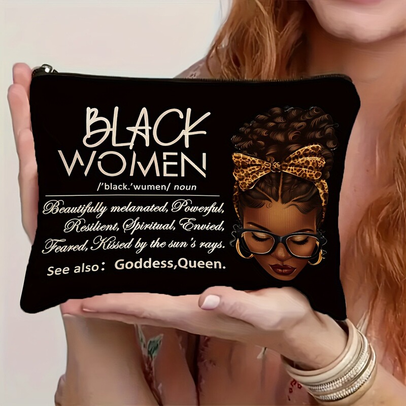 African American Women's Inspired Black Makeup Bag – African Queen Themed Makeup Bag, Zippered Travel Organizer African American Women's Inspired Black Makeup Bag – African Queen Themed Makeup Bag, Zippered Travel Organizer