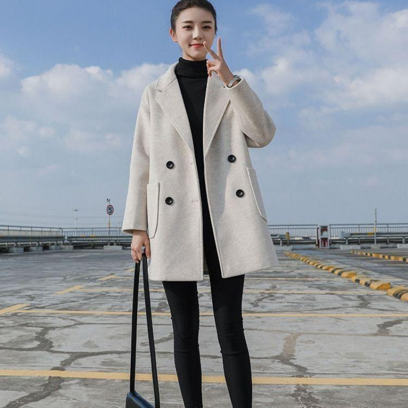 Woolen Coat Women's Mid-length 2022 Autumn and Winter New Korean Style Loose Hepburn Style Cocoon-shaped Woolen Coat for Petite