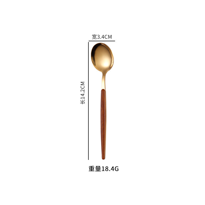 430ステンレスの軽い豪華な木の柄の日本式のナイフのフォークのスプーンの食器のセットの木目の食器のナイフのフォークのコーヒーのスプーン|undefined