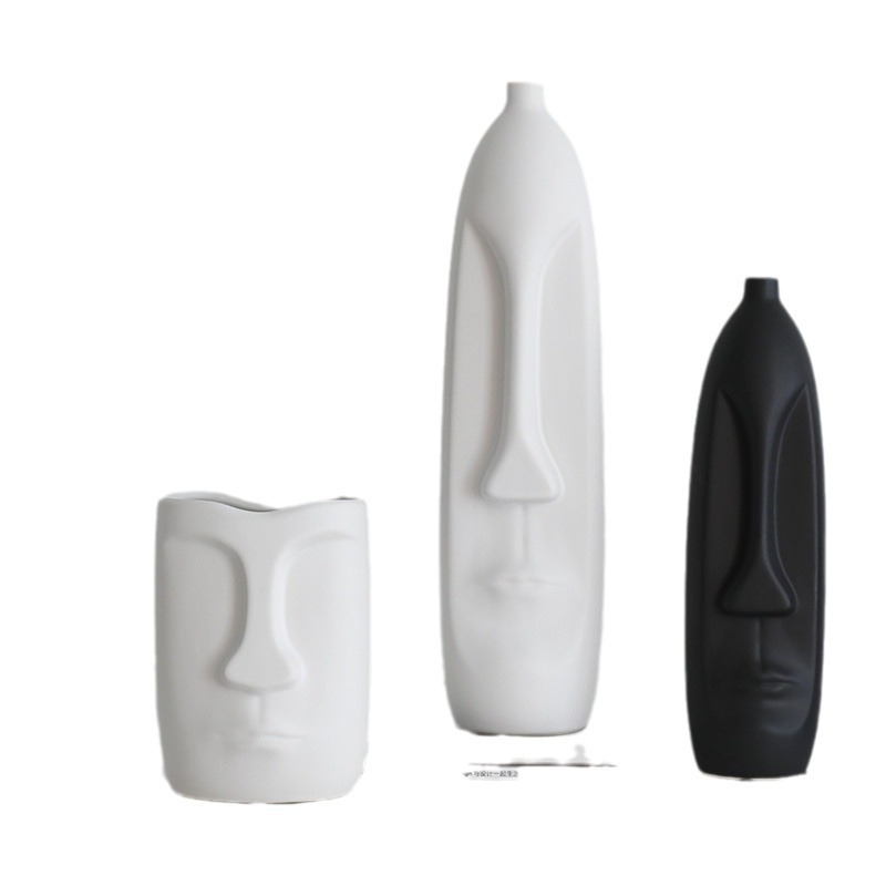 Blanco y negro jarrón de cerámica decoración moderna moda creativa arreglo de flores secas dispositivo de mesa de comedor sala de estar decoración del hogar