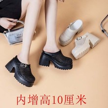 粗高跟骑士靴新款粗高跟骑士靴新款松糕厚底洞洞孔凉靴增高马丁靴