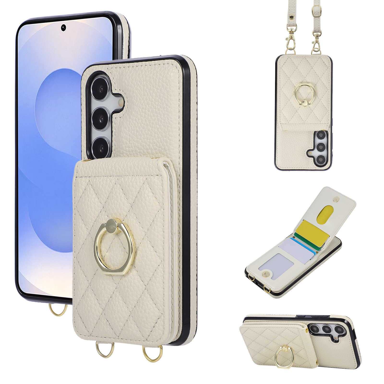 Adecuado para Samsung S25/A56, tarjetero con apertura superior e inferior, funda de cuero cruzada, protector multifuncional._voghion.com