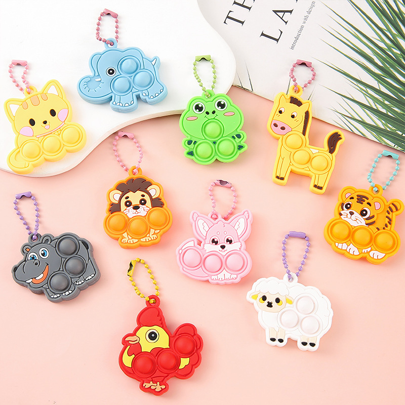 Cartoon Animal Bubble Fun Pendant Silicone Stress Relief Keychain Children's Backpack Decoration Toy Wholesale
