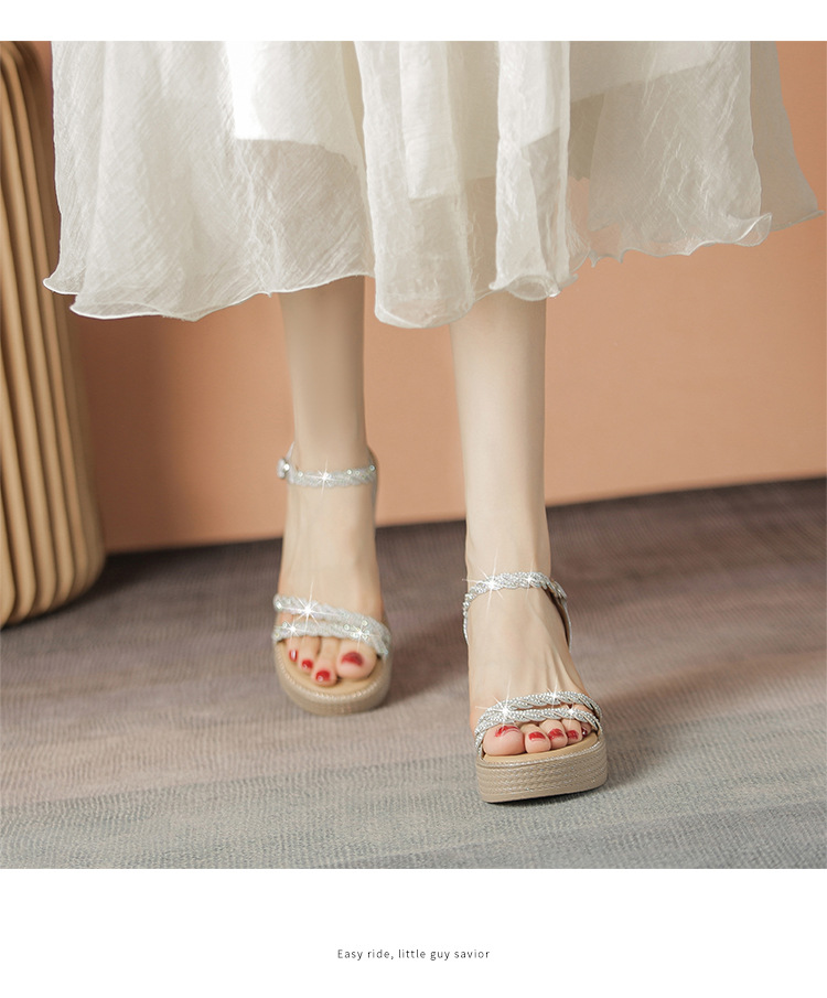 Sandal đế xuồng quai ngang nữ phong cách tiên nữ, gót cao 9 cm — M568 màu sâm panh chi tiết 18