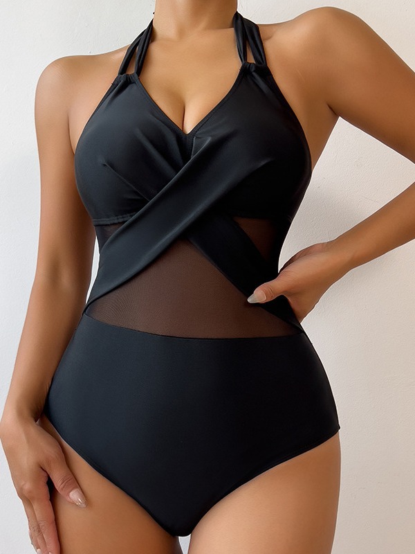 2024 nuevo trajes de baño transfronterizos europeos y estadounidenses de moda femenina sexy uniformes de baño de malla sólida bikini al por mayor