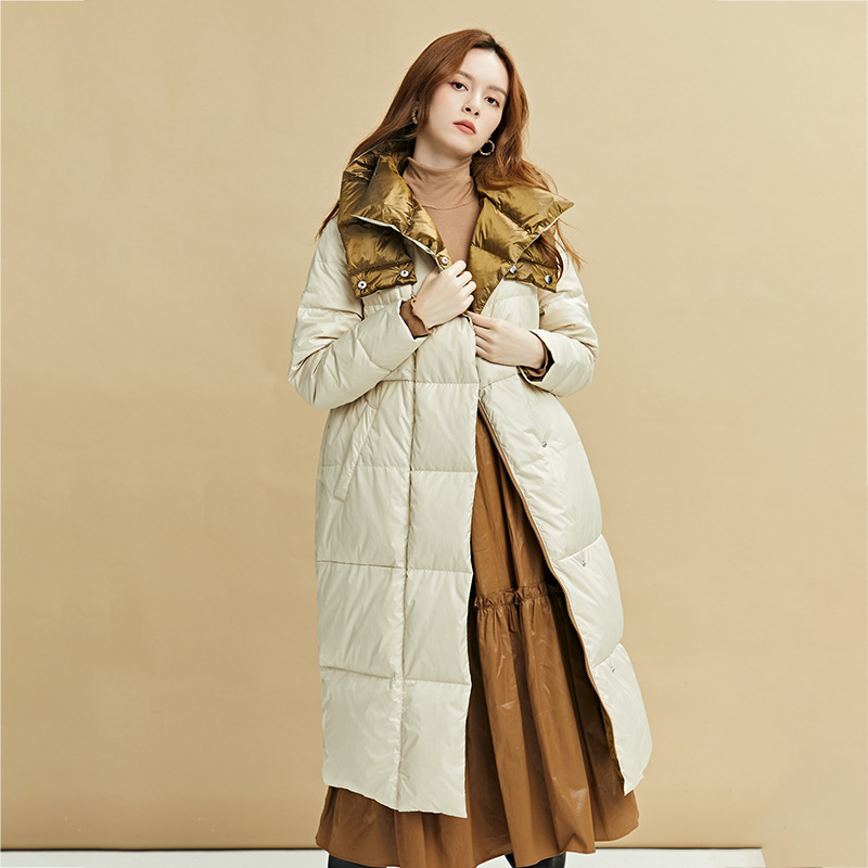 Manufacturer Wholesale New Winter Korean Style Extended Trench Coat Type 90% Reversible Lightweight down Jacket for Women 90% White Goose down