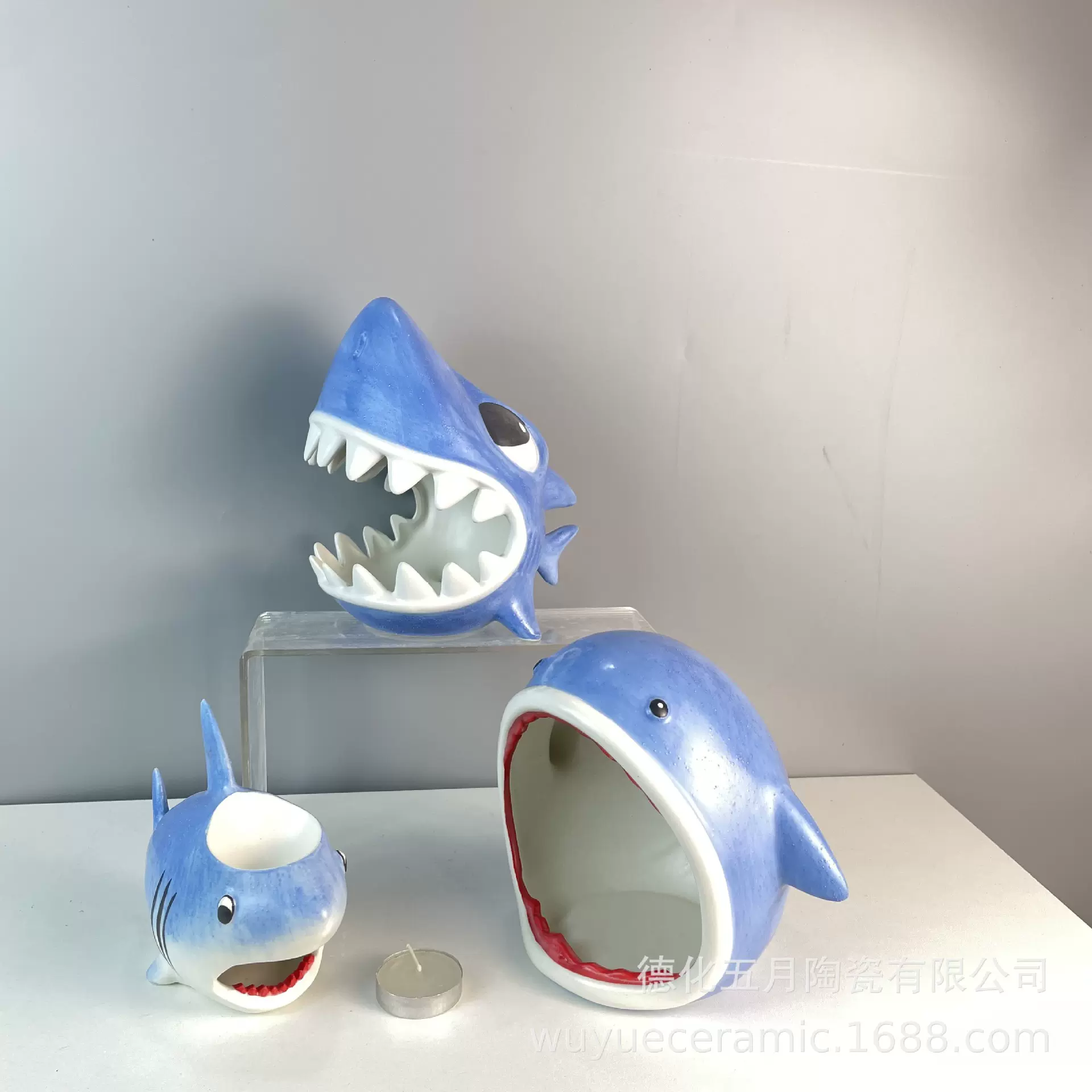 客厅摆件鲨鱼工艺品陶瓷海洋蓝色海豚收纳盘创意家居结婚礼装饰品