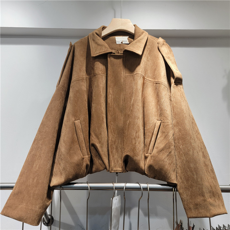 Chaqueta Aviador de Gamuza Sintética para Mujer con Solapa