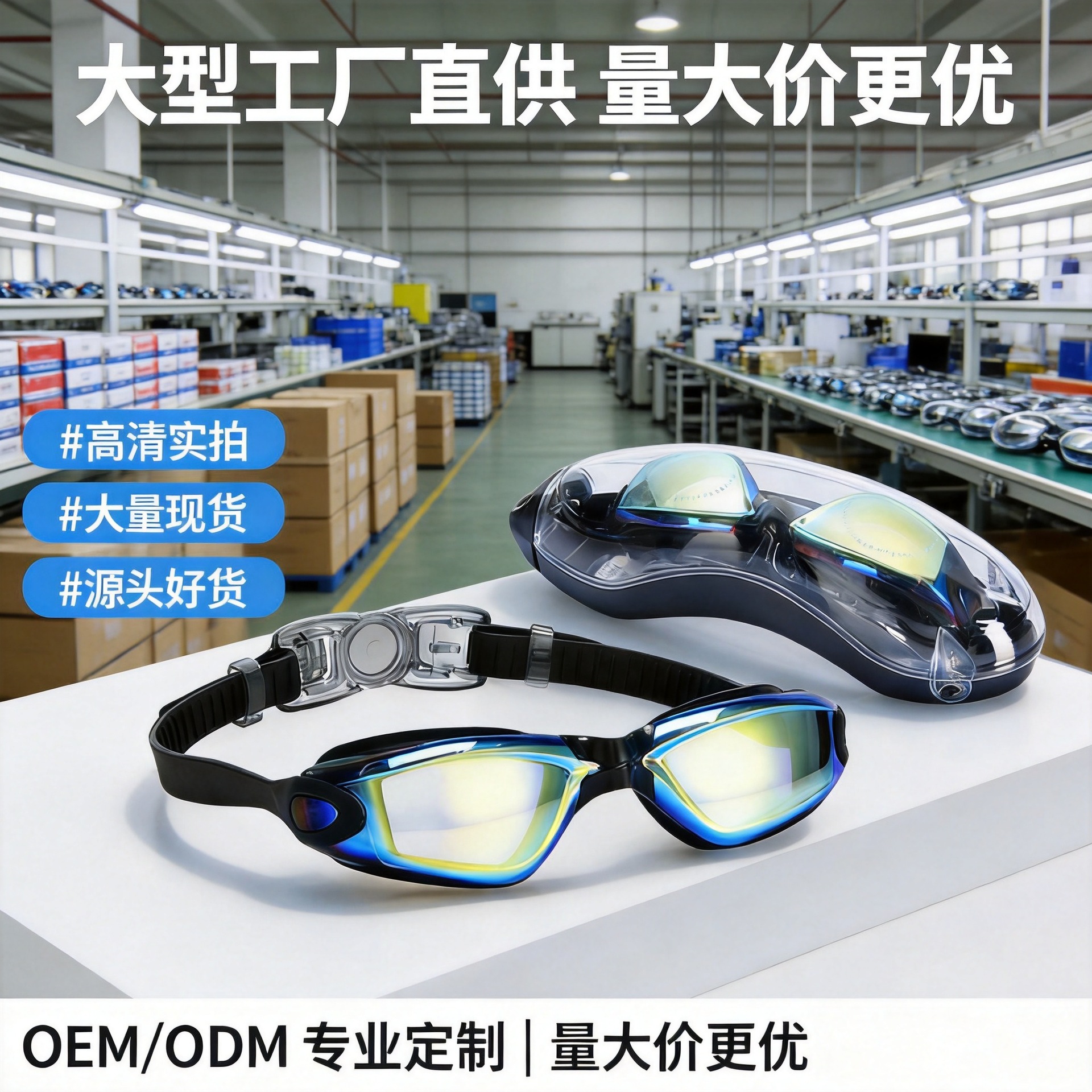 Swimming goggles for boys and girls, professional silicone glasses, waterproof, anti-fog, high-definition, new style.
