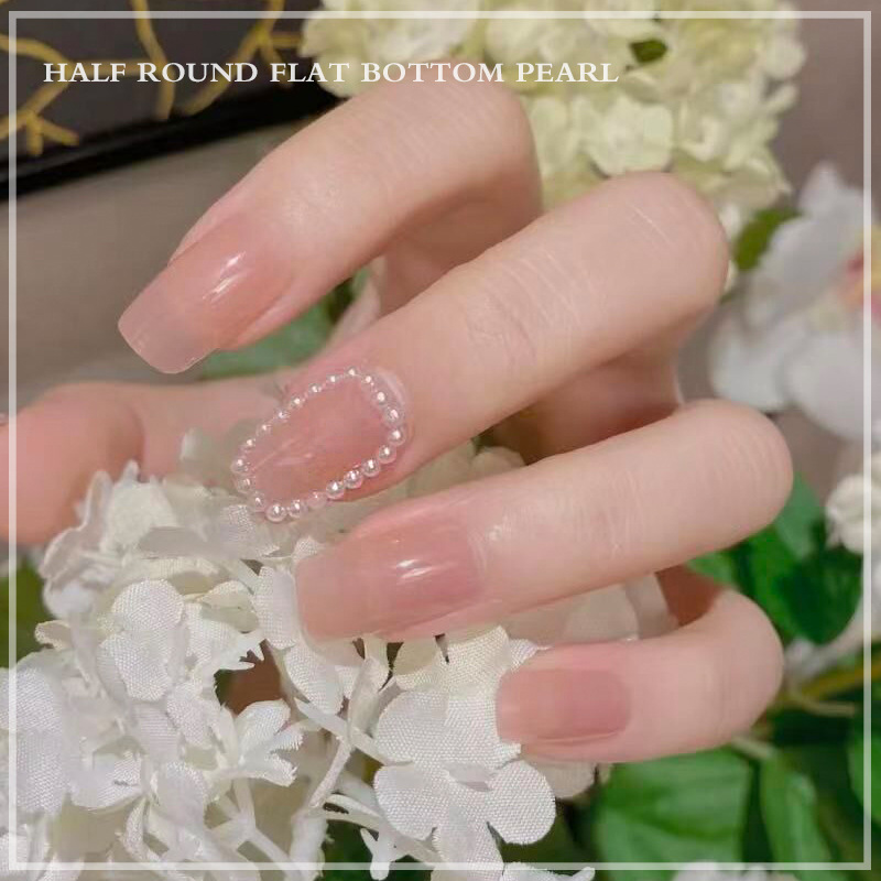 Manicura plana perla joyería cremosa-blanco semicírculo tridimensional perla uñas decoración paquete entero DIY hecho a mano al por mayor