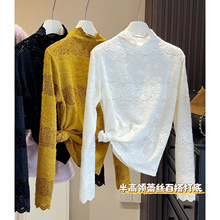法式气质半高领镂空蕾丝打底衫女2025秋冬季长袖修身显瘦内搭上衣