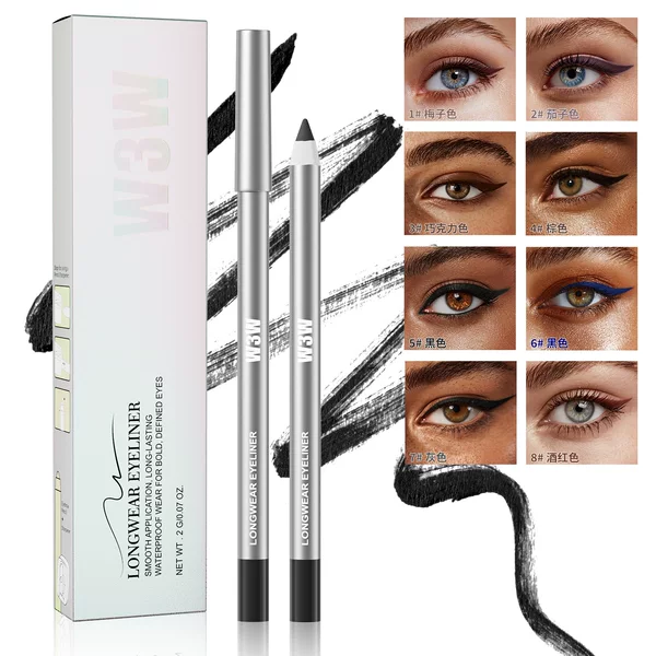 W3W Silver Tube Eyeliner Gel Pen with Sharpener, Waterproof, Sweat-Proof, Non-Smudging, Cross-Border Beauty Eyeliner Pen Wholesale in Stock