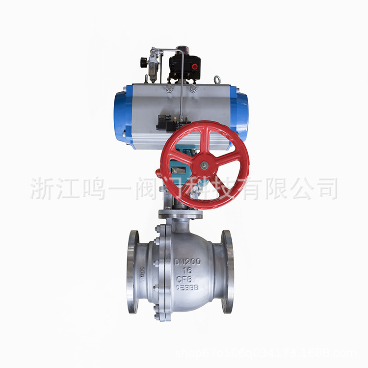 不锈钢气动球阀CF8气动手动一体双作用两片式软密封法兰球阀厂家