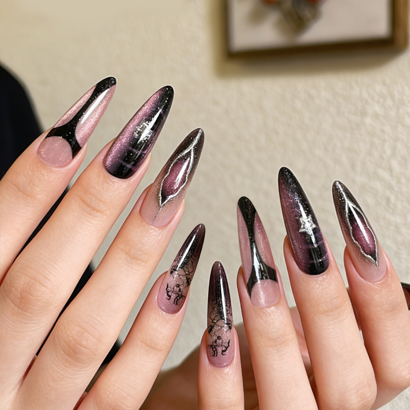 Cross-Border Silver Gilded Almond-Shaped Crystal Cat-Eye Press-On Nails, Long Pointed Pre-Made Nail Tips, Available in Various Sizes Cross-Border Silver Gilded Almond-Shaped Crystal Cat-Eye Press-On Nails, Long Pointed Pre-Made Nail Tips, Available in Various Sizes