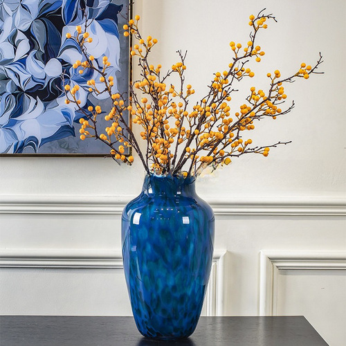 现代轻奢孔雀蓝厚重玻璃花瓶摆件客厅插花客厅玄关样板间花器