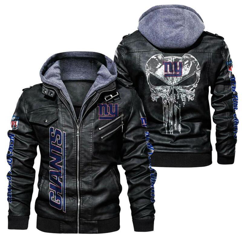 Team Fleece Thickened Winter Thickened Puleather Jacket Punisher New York Giants Top European Size Leather Jacket