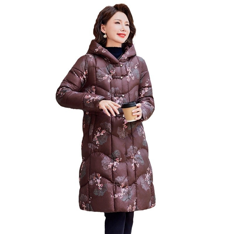 Mother Winter Dress Down Cotton Cotton Coat Long Slim-fit Slimming Middle-aged and Elderly Women's Cotton Coat New Chinese Style Guofeng Hooded Style