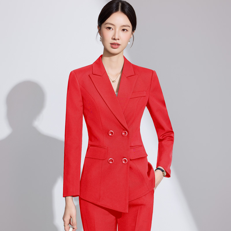 红色职业套装女美容会所技师工作服售楼部前台接待医美咨询女套裤|undefined