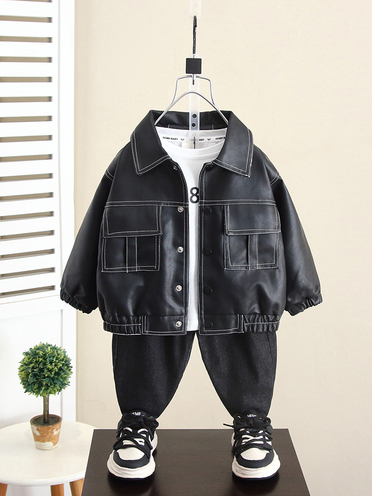 5889 Chaqueta de cuero para niños 2024 Primavera y otoño Nuevo estilo para niños Otoño Chaqueta de calle frita coreana Top Ropa de otoño para bebés