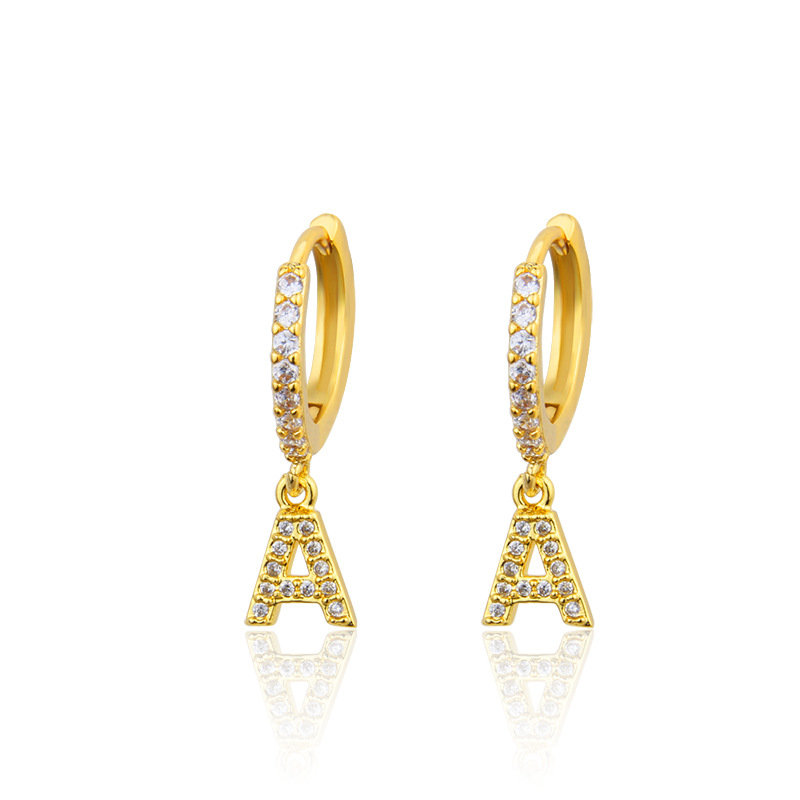 Boucles D&#39;oreilles En Zircon Incrusté De Cuivre Lettre De Mode En Gros display picture 1