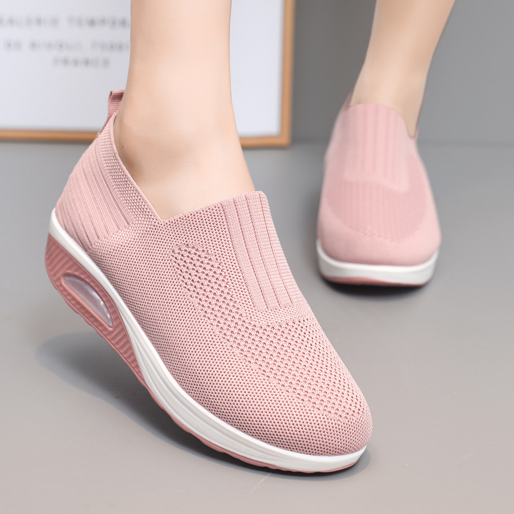 Women's New Spring Autumn Models, Fly-knit Mesh Slip-on Socks, Thick-soled Casual Shoes, Breathable And Lightweight_vogvips.com