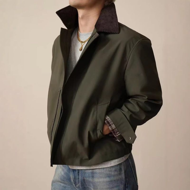American Retro Barn-Style Biker Jacket for Men, Short and Wide, Tough and Loose-Fitting, Versatile Vintage Workwear Jacket for Commuting