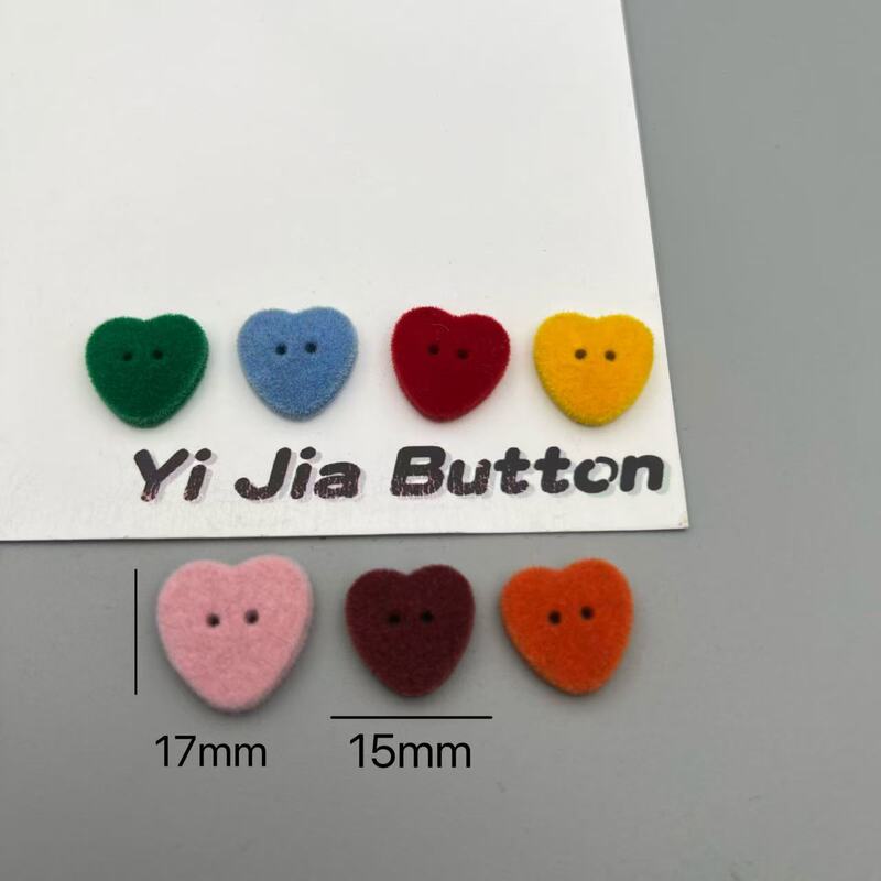 Wholesale Colorful Double-Hole Resin Flocked Heart-Shaped Buttons for Women's Cashmere Sweaters and Cardigans