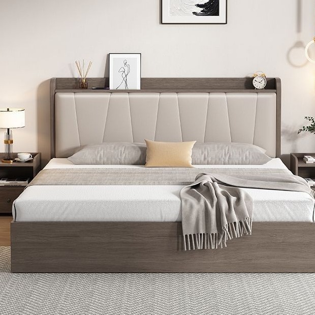 現代簡約實木床1.8米家用雙人床主臥經濟型床1.2米單人床架出租房