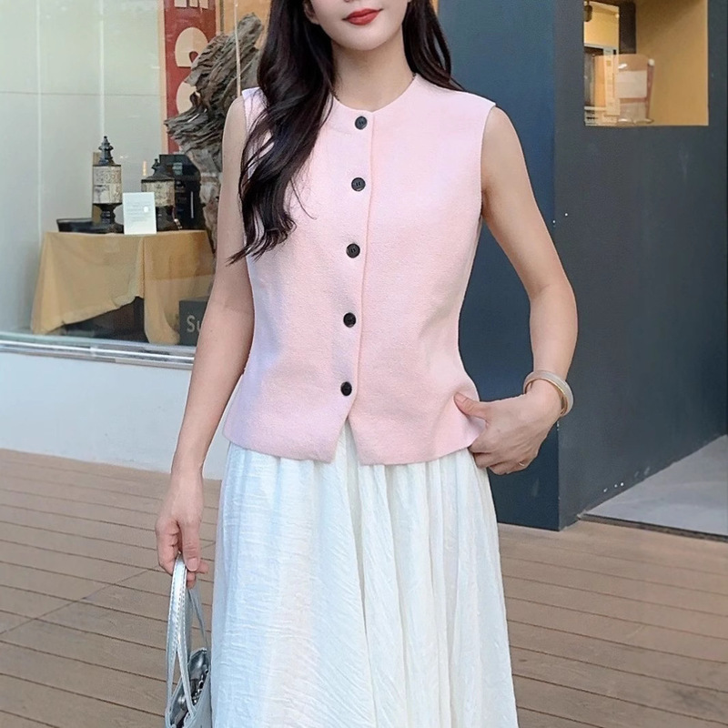 C Brand Standard Fit Round Neck Knit Vest Ivory Round Neck Vest for Women 26 Spring New Arrival 1277766001