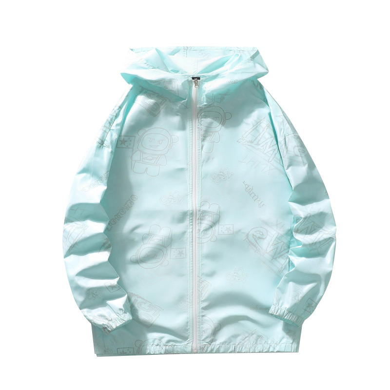 여름 인쇄 유행 선스크린 의류 커플의 얇은 통기성 후드 썬 스크린 의류 아이스 쿨 아이스 실크 재킷 코트 남성용