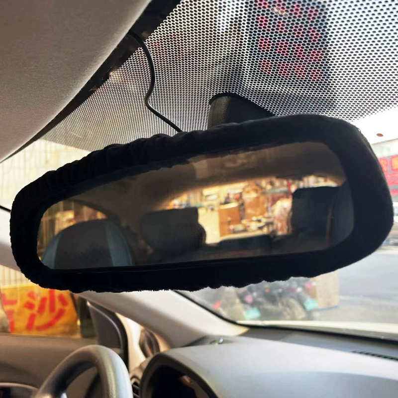 Transfronteriza fábrica directa de Amazon automóvil interior de automóvil cubierta de espejo retrovisor masculino y femenino espejo de peluche super suave image 7
