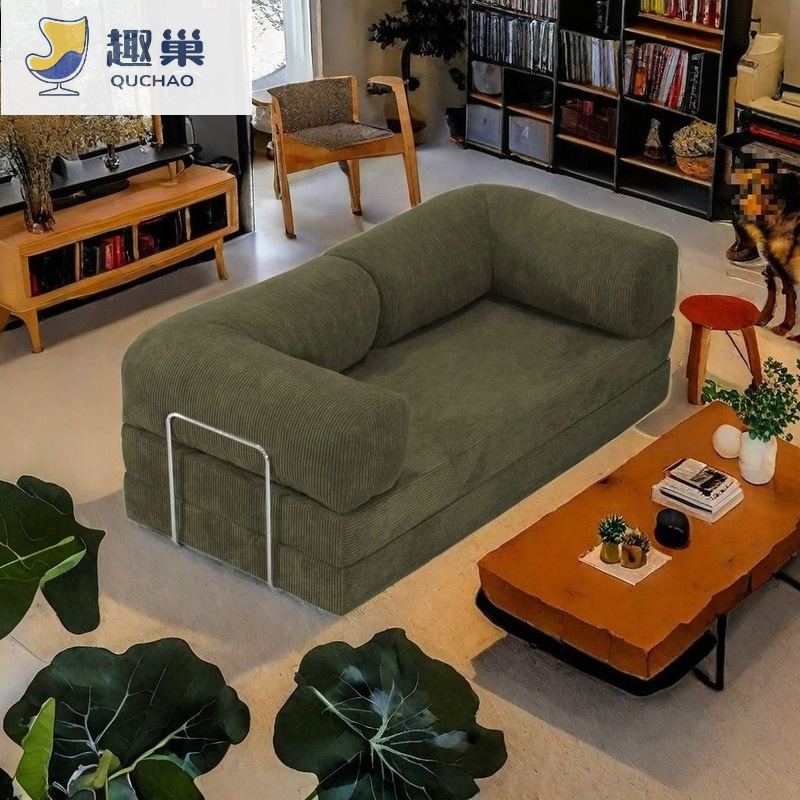 Fabric Compressed Sofa Bed Living Room Small Apartment Retro American Folding Sofa Removable and Washable Module Lazy Sofa Bed