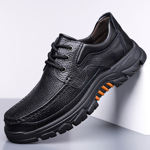 Spring Men's Shoes 2025 Middle-Aged and Elderly Business Casual Shoes Large Size 46 Men's Soft Leather Thick Sole First Layer Cowhide Men's Shoes