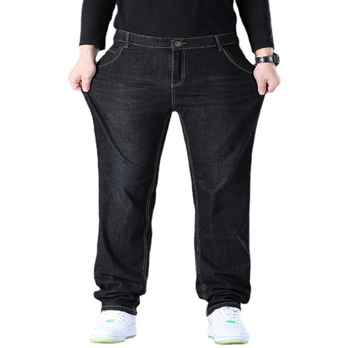Men's Straight Leg Loose Stretch Denim Jeans, Mid-Waist, Spring and Summer, Medium, Casual