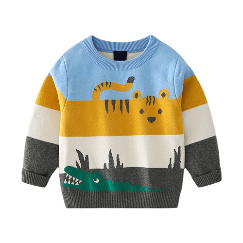 Tengyun Children's Clothing European and American Style Boys Double Layer Sweater 2024 Spring New Arrival Baby Abstract Cartoon Embroidered Wool Sweater