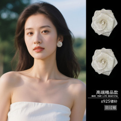 银针网格花朵耳环小众气质优雅百搭耳钉轻奢高级感个性耳饰批发女