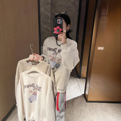 韩国东大门复古风小熊汽车印花长袖卫衣秋季新款女装套头圆领上衣