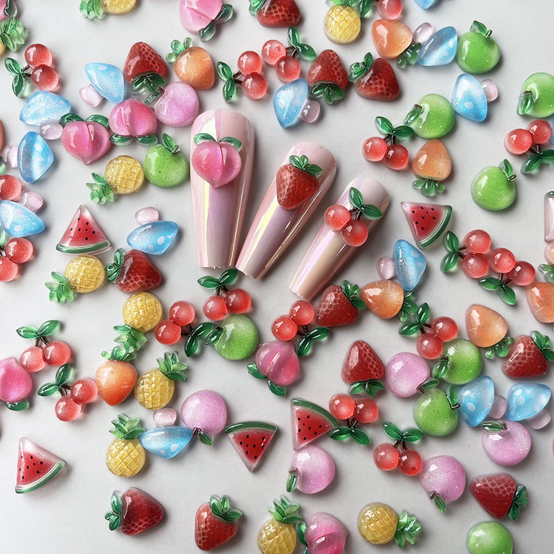 New Cartoon fruit nail jewelry Frozen cherry Peach Strawberry three-dimensional Pineapple Apple carrot nail set