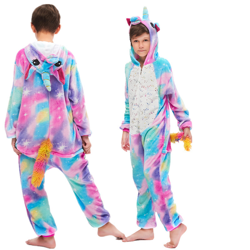 Manufacturer Customized Flannel Cartoon Animal One-Piece Pajamas, Children's Nightgowns, Couple's Long-Sleeved Home Wear, Parent-Child Mid-Length Style