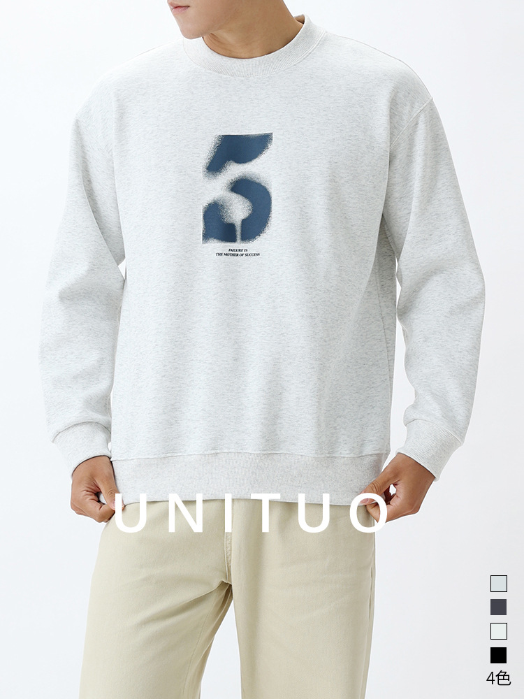 Primavera y otoño suéter 2025 nueva marca de moda alta sensación relajada casual pesada impresión de cuello redondo chaqueta de manga larga hombre