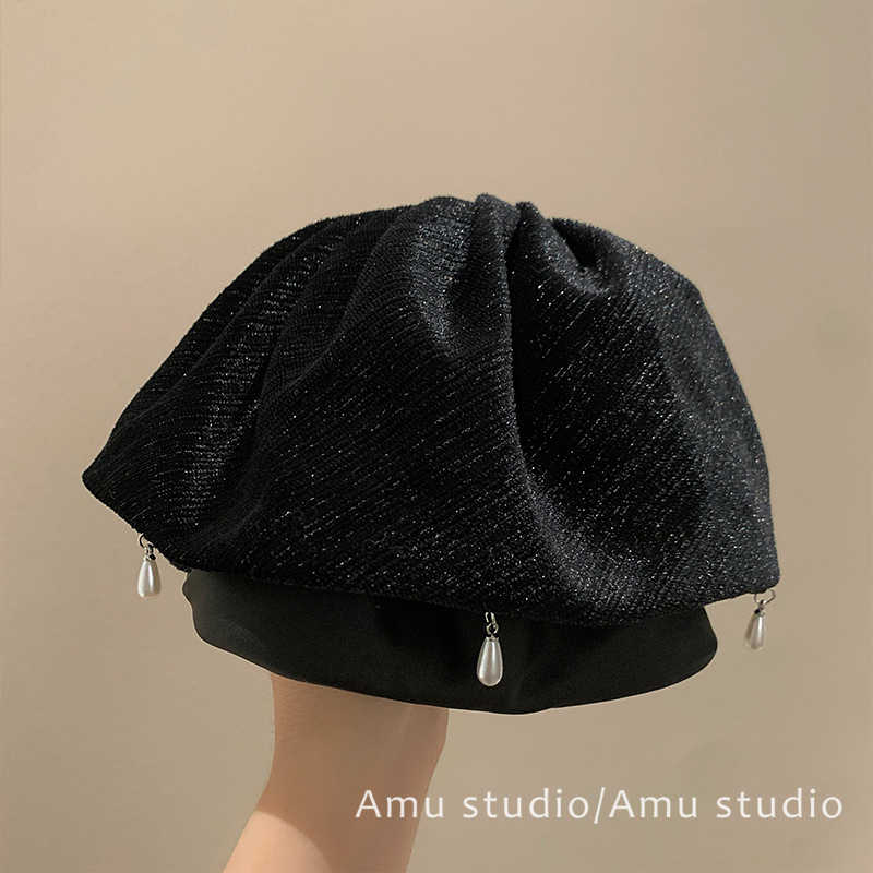 Elegant Black Skirt with Pearl Pendant Ponytail Clip, Feminine Style, Shark Clip Hairpin for the Back of the Head