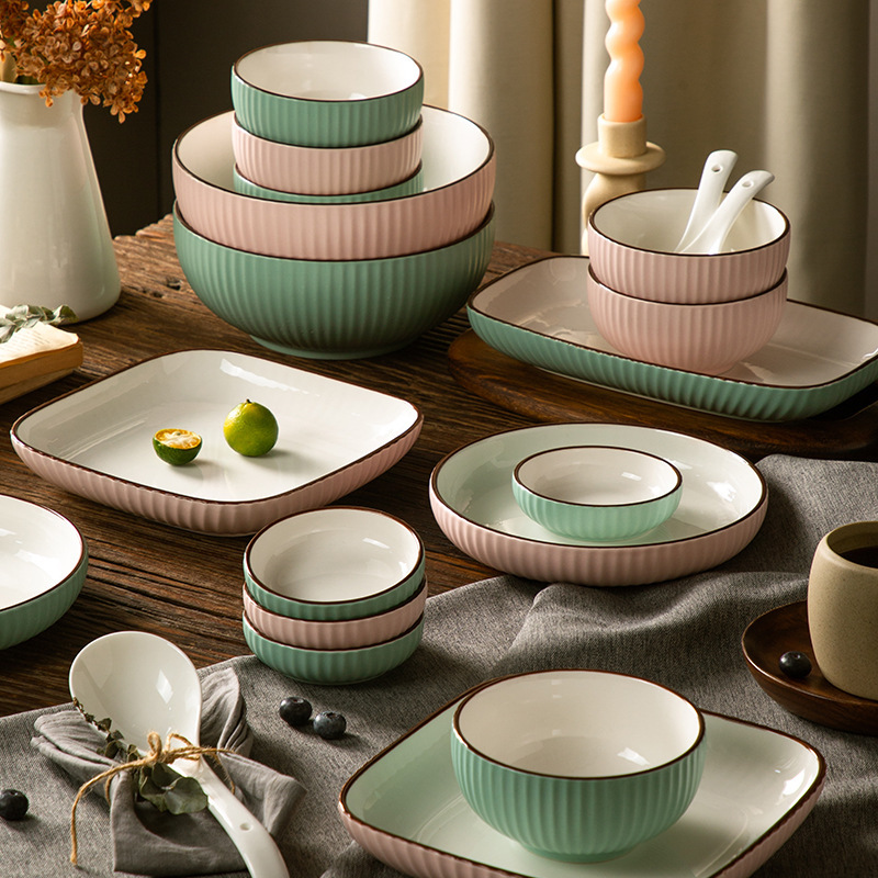 Ceramic Bowl and Plate Set with Chopsticks for Home Use, Soup Bowl, Eating Bowl, Soup Bowl, Tableware Wholesale, Complete Tableware Set