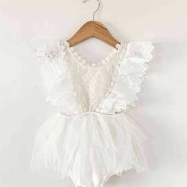 INS24女宝宝夏季无袖蕾丝花边包屁衣婴儿连体衣新生儿公主哈衣裙