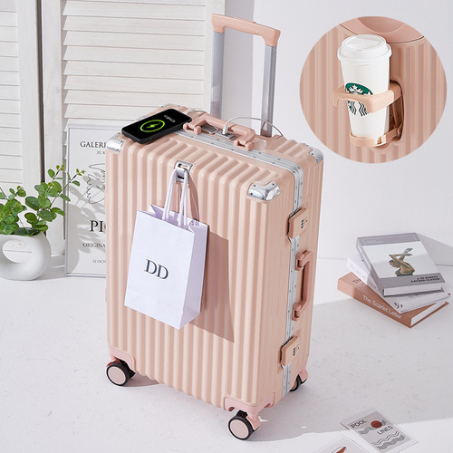 Multifunctional Travel Luggage Suitcase with Telescopic Handle, 4-Wheel Spinner, Combination Lock, Leather Box, Aluminum Frame, 20-inch, Carry-on Suitcase for Men, Women, and Students