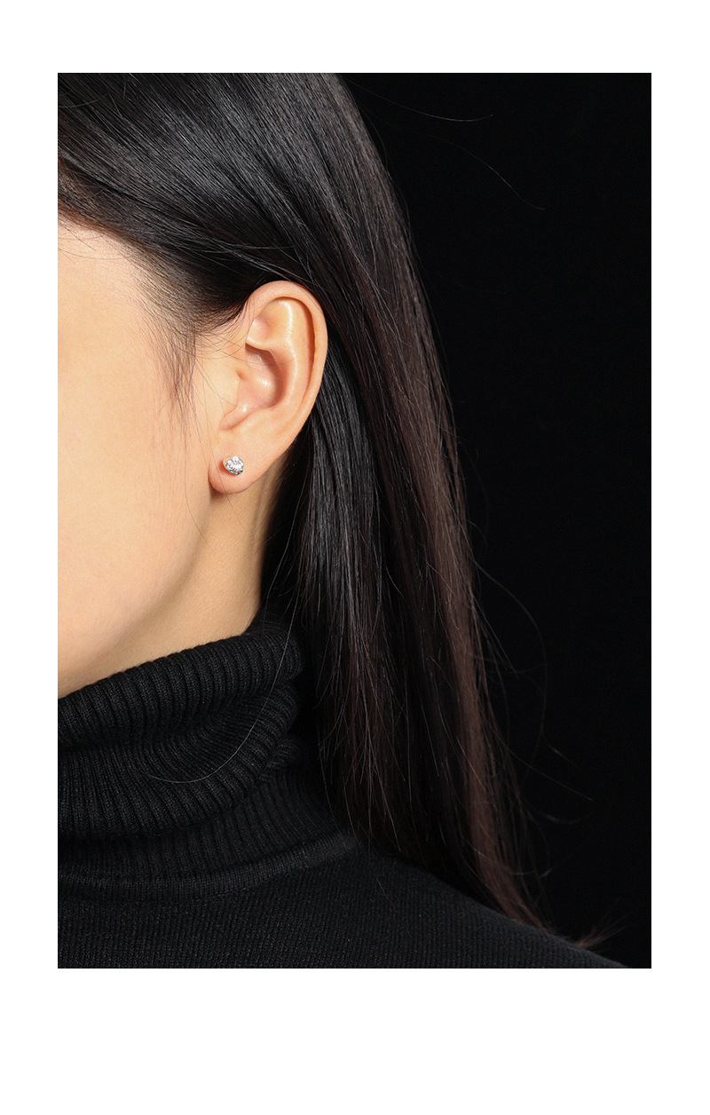 Silver Color Korean Irregular Concave-convex Lava S925 Sterling Silver Earrings