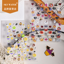 Sky爆款万圣节南瓜骷髅头美甲贴纸卡通搞怪饼干人浮雕diy指甲贴纸