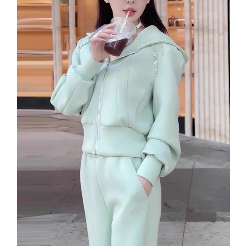 网红炸街运动装套装女秋冬新款流行显瘦减龄港风卫衣阔腿裤两件套|undefined